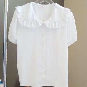 White peter pan ruffle collar blouse